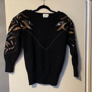 Vintage, 80’s Goldworm Black and Brown Women's Sweater